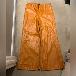 Wide leg faux leather pants